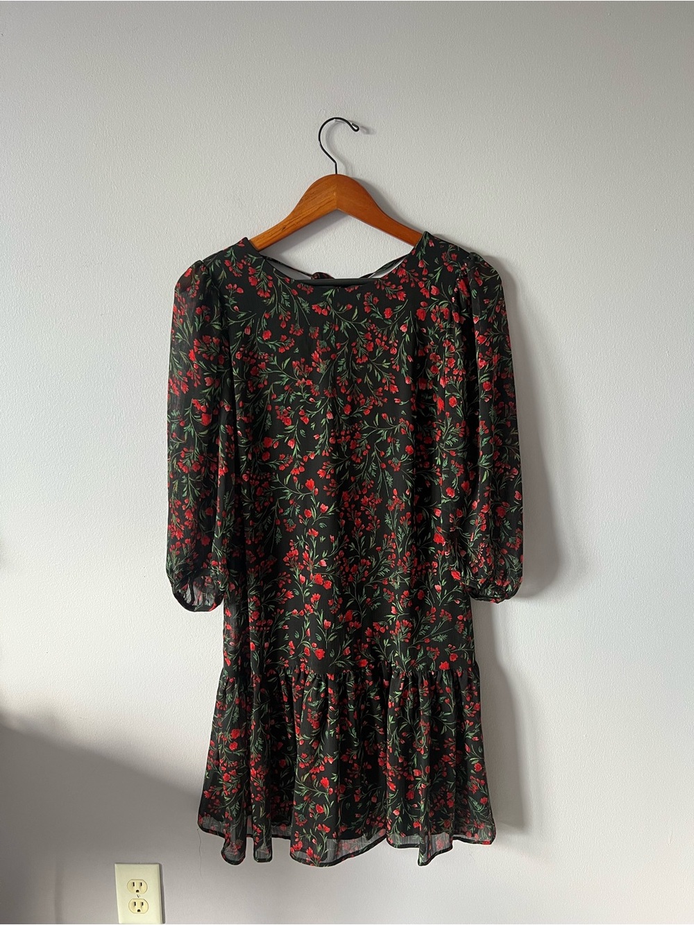 Calvin Klein Black Dress with Red Floral Print
